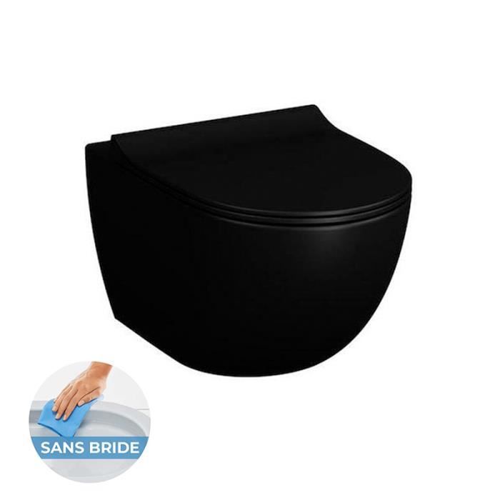 SENTO Noir mat Cuvette RIM-EX (sans bride) et abattant ultra-fin avec frein de chute (7748B083-0075 + 120-083R009)