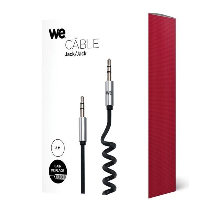 WE Câble Jack/Jack TORSADE Noir- Extensible de 40cm à 2m