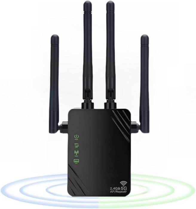 Répéteur WiFi, Amplificateur WiFi 1200Mbps Dual Band 2.4G/5G