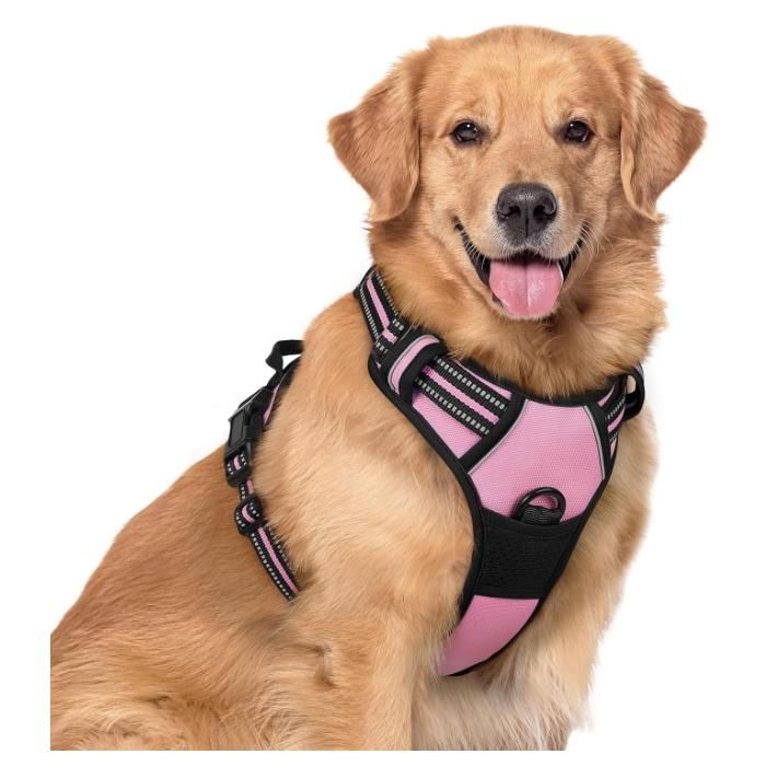 Comparer les prix de Harnais Chien Anti Traction Arnet pour Chien avec Poignée Contrôl Facile à Mettre Gilet Réfléchissant Réglable Rose Rouge L