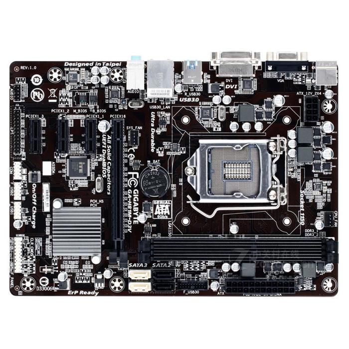Carte mère GIGABYTE H81M-D3V Intel H81 Socket LGA1150 2xDDR3 SDRAM 16GB Micro ATX - Gigabyte