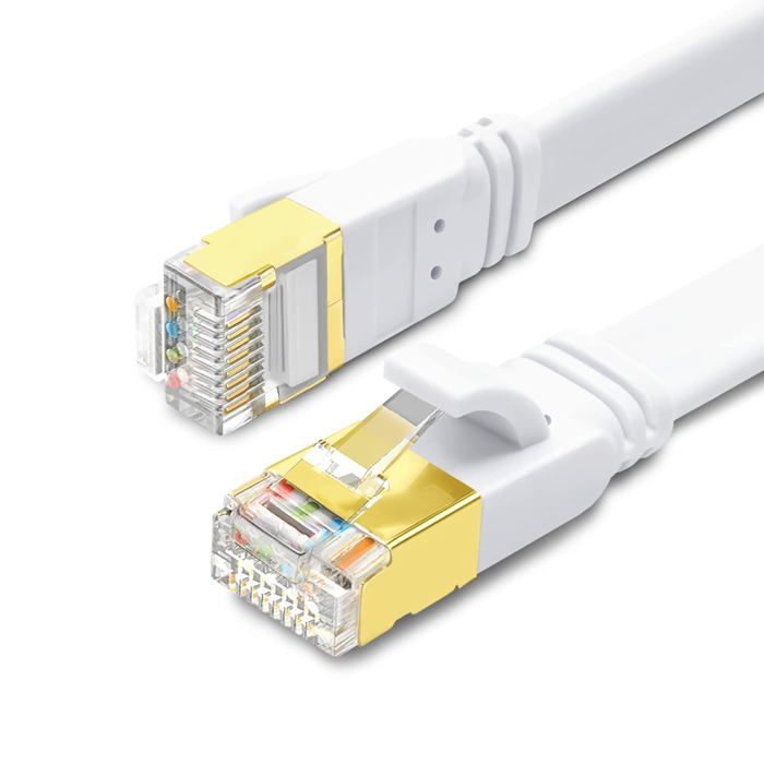 Câble Ethernet CAT8 1m - 40Gbps, 2000MHz - Double Blindage, Plat - Pour Gaming 4K, Routeur, PC (Blanc) - 8