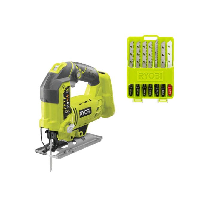 Pack RYOBI Scie sauteuse pendulaire R18JS 0 18 V One+ Sans batterie ni chargeur Coffret de 10 lames spéciales scie sauteuse - vue 1