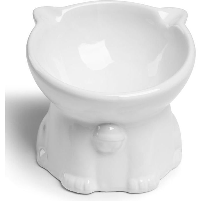 Gamelles surélevées en céramiquesupport incliné à 15 ° gamelle surélevée anti-vomissement pour nourriture et eau pour chat-Blanc