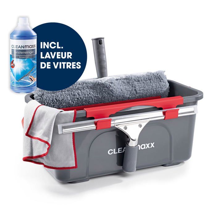 Set de Nettoyage CLEANmaxx Simple Efficace vitres Maison Voiture Nettoyer  vitres avec Seau raclette Balai Chiffon Microfibre