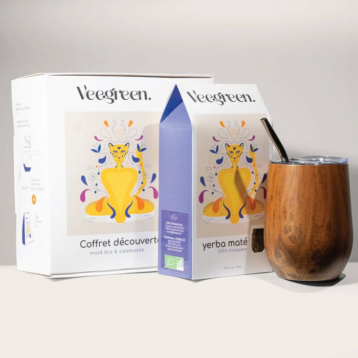 Coffret Maté Vert Bio - Calebasse Isotherme - Bombilla Inox - 100g Maté Brésil