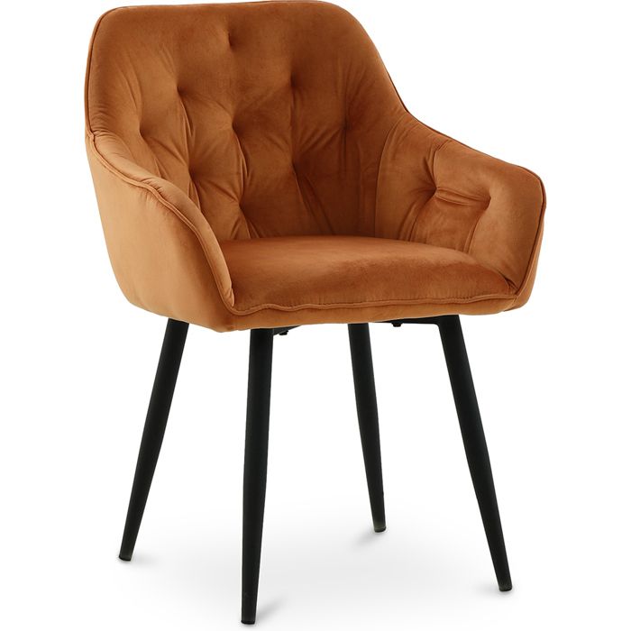 Chaise de salle à manger avec accoudoirs - tapissée de velours - Carrol Orange
