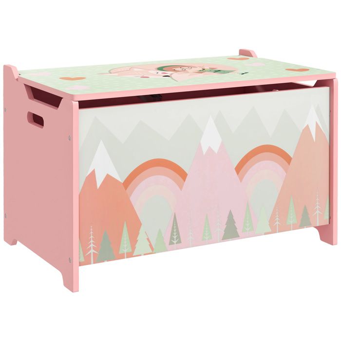 Coffre à jouet enfant - coffre de rangement enfant - ZONEKIZ - couvercle rabattable motif de forêt - 60 x 37 x 39 cm - vert