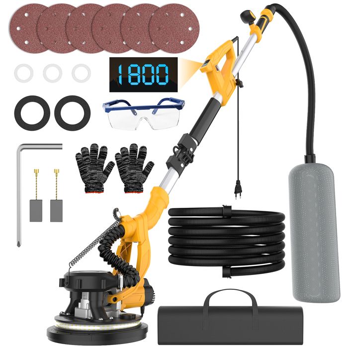 Ponceuse Girafe 9 vitesses - 220mm Ponceuse plafond - 950W/2100r/min - LED/Cordon 3.5m - Pliage télescopique - polissage - Ponceuse