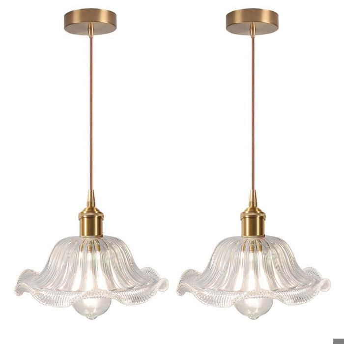 WOTTES 2 x Suspension avec abat-jour en verre en forme de Fleur style industriel vintage Lustre lampe Pour Cuisine (Transparent)