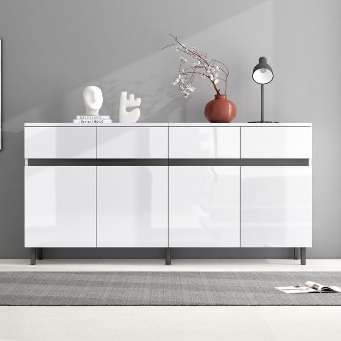 Buffet Laqué Brillant Commode 4 Tiroirs 2 Portes Étagères Réglables Meuble Angle Bas Moderne Rangement 160x40x68cm Buffet Laqué Brillant Commode 4 Tiroirs 2 Portes Étagères Réglables Meuble Angle Bas Moderne Rangement 160x40x68cm