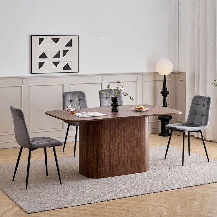 Table à manger ovale - Table à Manger Base Bois - Grand Plateau MDF - Table à Manger Style Contemporain - L160cm - Noyer