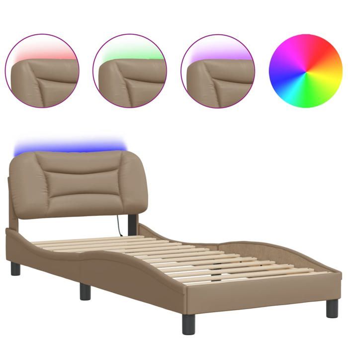 Promo 2026 Lit simple&lit adulte Structure de lit - Cadre de lit avec LED - Hvar cappuccino 90x190cm 7888939