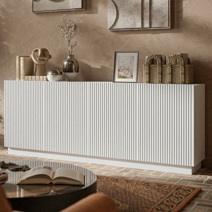 Buffet Masainas Dmora en bois noble blanc 200x40x78h cm Buffet Masainas Dmora en bois noble blanc 200x40x78h cm