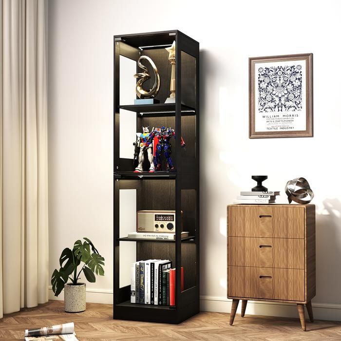Vitrine Armoire avec Éclairage LED 2 Porte en Verre 4 Étagères 40 x 35 x 165 cm Noir