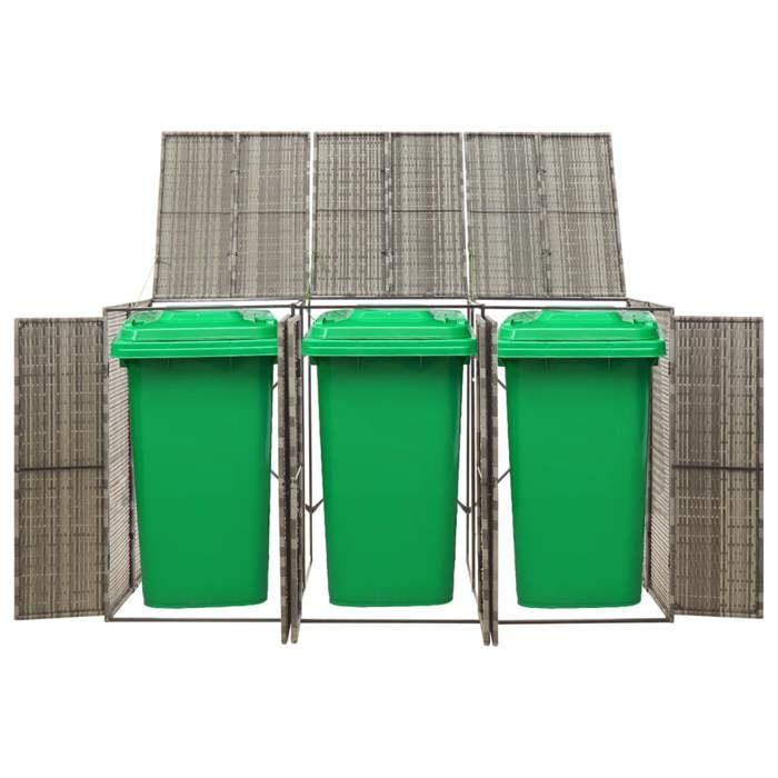 Armoire Cache poubelles Abri pour poubelle triple Gris 207 x 80 x 117 cm Résine tressée ZENCORE2026 1 85472147