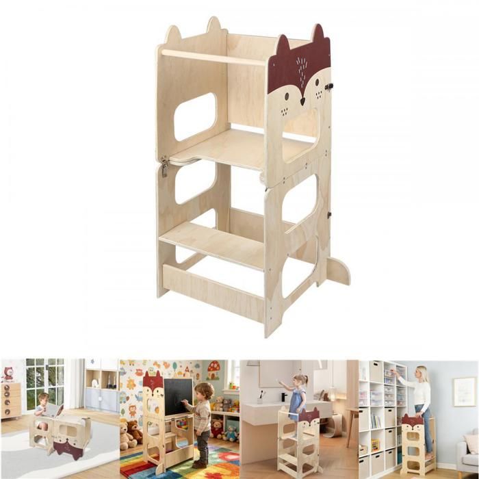 SUPFINE Tour dapprentissage dObservation Montessori Tabouret de Cuisine Cadeaux pour Garçons Filles À Partir de 18 Mois Renard