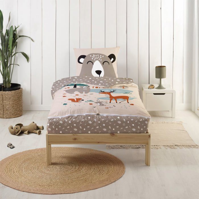 Parure de Lit Enfant Caradou® Forêt en Coton 4 pièces: Couchage tout-en-un avec couette - 90x190cm - BLEU CALIN Parure de Lit Enfant Caradou® Forêt en Coton 4 pièces: Couchage tout-en-un avec couette - 90x190cm - BLEU CALIN