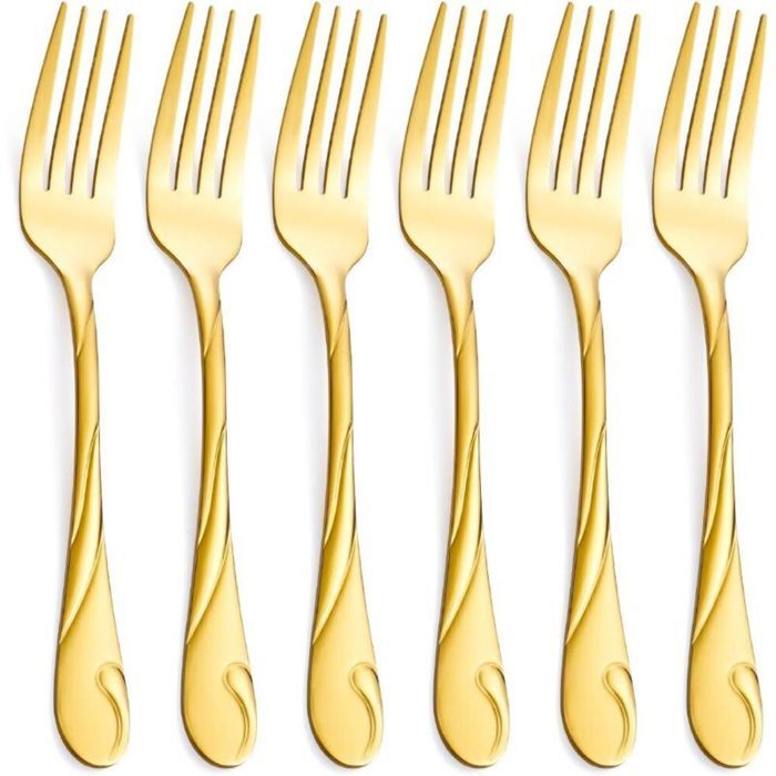 Ensemble de fourchette dorée avec poignée ondulée fourchette en acier inoxydable brillant doré (6 pièces)