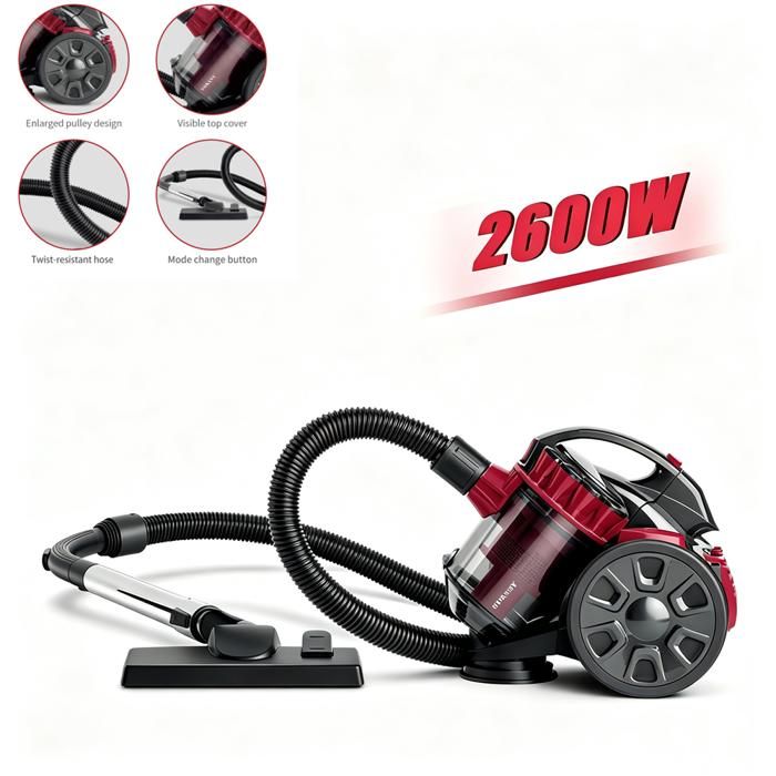 Aspirateur Aspirateur sans sac 2600W Câble 5 m 1.5L Conception facile démonter Silencieux pour maison et animaux domestiques