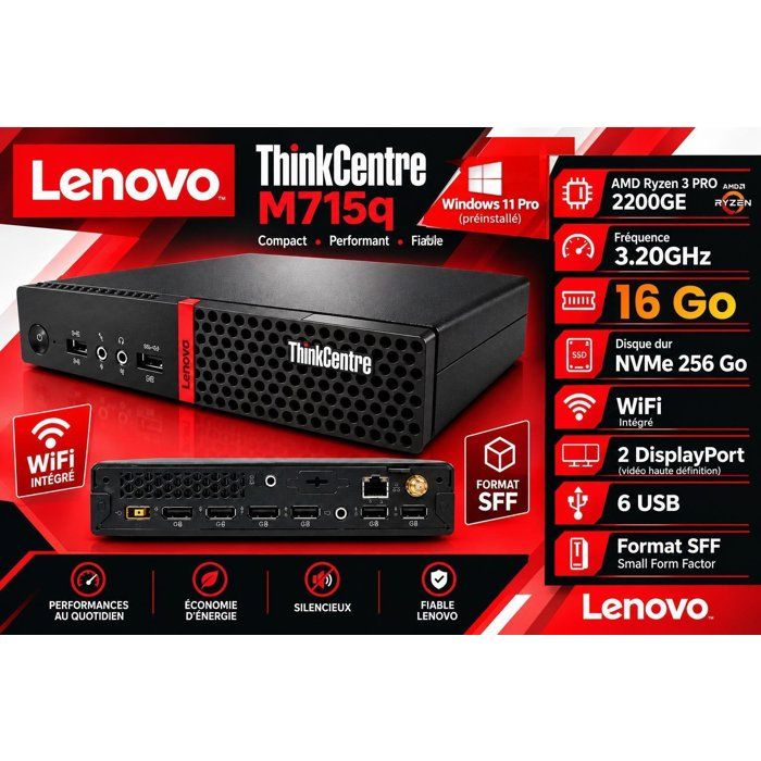 Mini Pc Lenovo ThinkCentre M715q Ryzen 3 PRO - 16 GB RAM - NVMe 256 GB