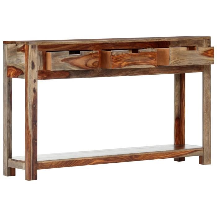 Table Console En Bois Avec 3 Tiroirs Et Compartiment Ouvert - 130x30x80 Cm - Style Rustique Tressé - Pour Entrée, Salon, Chambre - 5