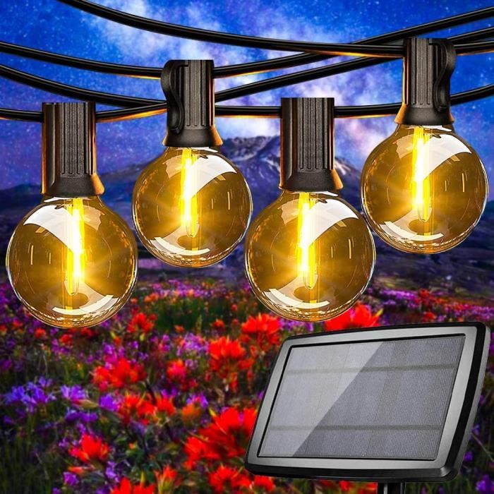 Guirlande Solaire LED Lumineuse, 7.6M G40 Guirlandes Lumineuses avec 25 LED  Guinguette Exterieur Intérieur Étanche Ampoules ( [376] - Cdiscount Maison
