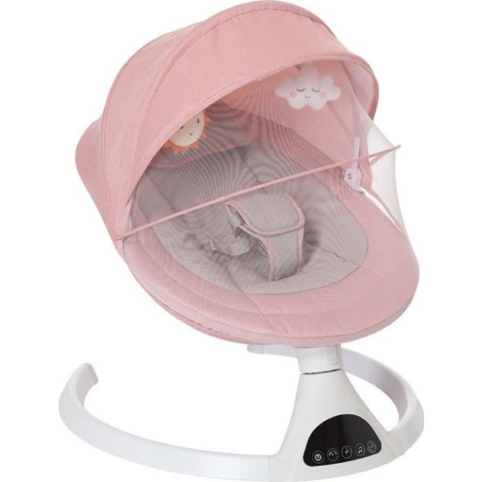 Balancelle Rose Bluetooth pour bébé 0-12 moisBalançoire électrique 5 vitessesTransat avec télécommande et Affichage LED