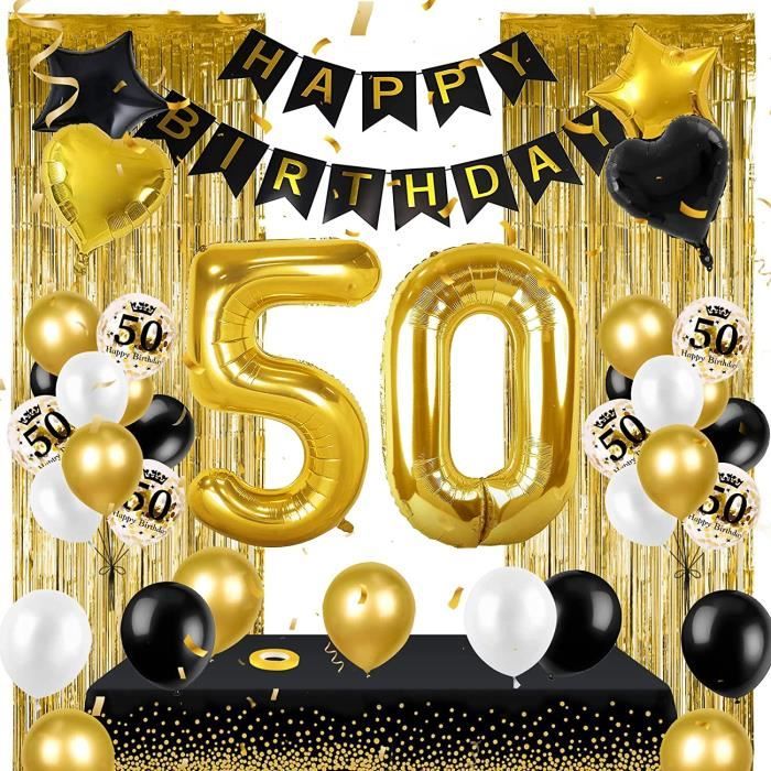 Décoration d'anniversaire de 50 ans, Décorations d'anniversaire de fête de  femmes de 50 ans, Décoration en or noir de ballon de guirlande de guirlande