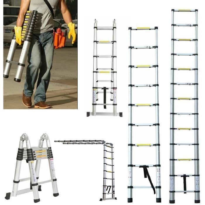 Echelle Téléscopique Pliable en Aluminium Échelle Télescopique