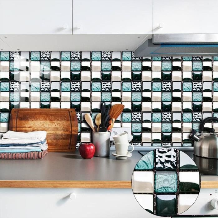 Film Autocollant Vinyle Rétro Mosaïque - 255x255mm, Brillant, Pour Mur Cuisine/Salle De Bain - Neuf
