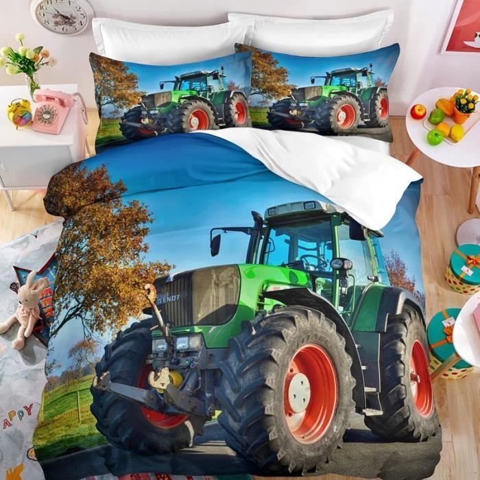 Tracteur Housse De Couette 140X200 Ado Avec 2 Taies D Oreiller 65X65Cm Parure Lit Enfant 140X200 Garcon Coton Polyester Doux u79556 Cdiscount Maison