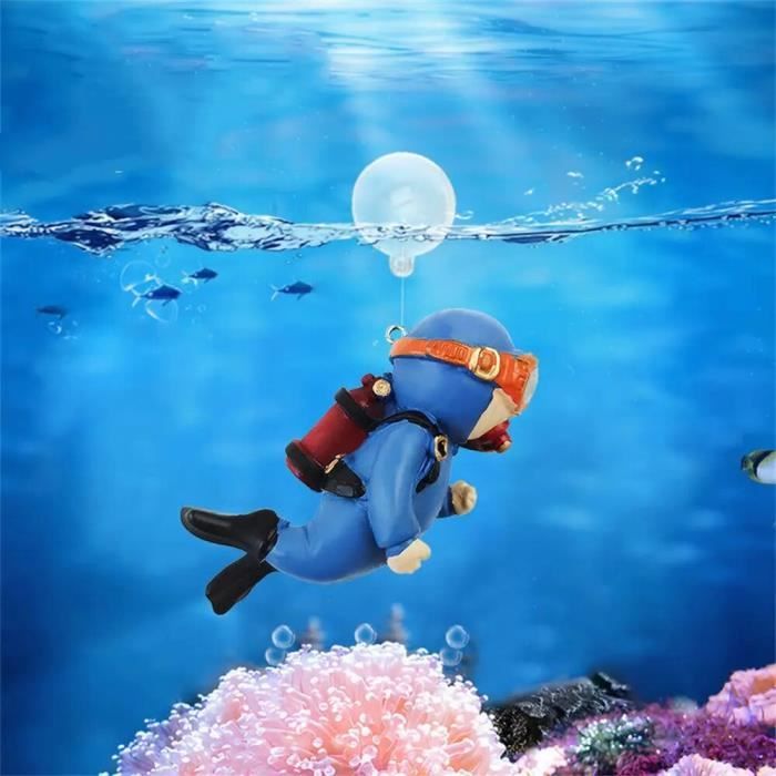 Figurine De Plongeur Miniature Pour Aquarium – PVC, 3,5x3,2x12,2 Cm – Bleu, Avec Boule Et Ligne – Déco Aquarium Eau Douce Ou Salée – Créatif Et Ludique