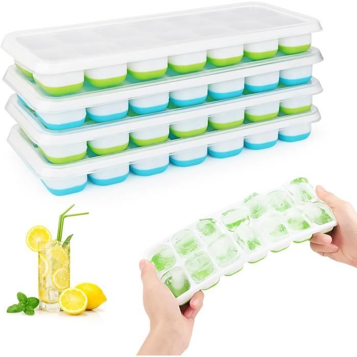 Lot De 4 Bacs à Glaçons Silicone Avec Couvercle - 56 Glaçons - LFGB Certifié