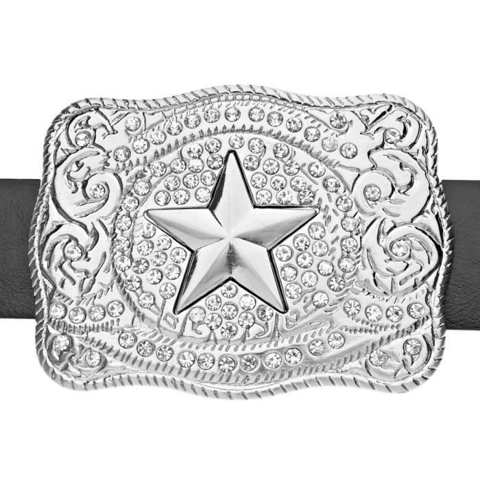 Ceinture Western BHW à Boucle Bling Noir - Taille Medium (29~33), Cuir, Neuf Avec Défauts