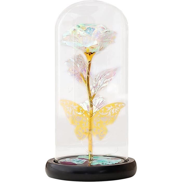 Rose Éternelle Ange En Dôme Verre – Fleurs Préservées Angel – Cadeau Anniversaire Romantique Maman Amour