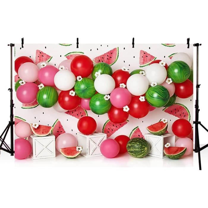 Décoration Anniversaire Toile Fond Photo 1er Anniversaire Fille 2.4x1.8m MEHOFOND - Fleurs Roses Ballons Papillon Décoration Fête Enfant