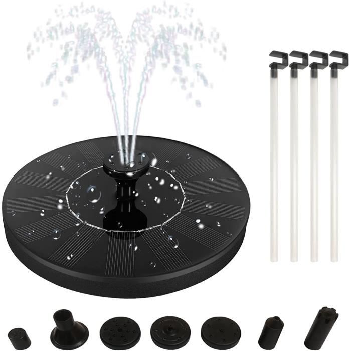 Fontaine Solaire Flottante Avec LED - 8 Buses, 7 Lumières, Pompe 180L/h - Pour Étang, Jardin, Bain D'Oiseaux - 12