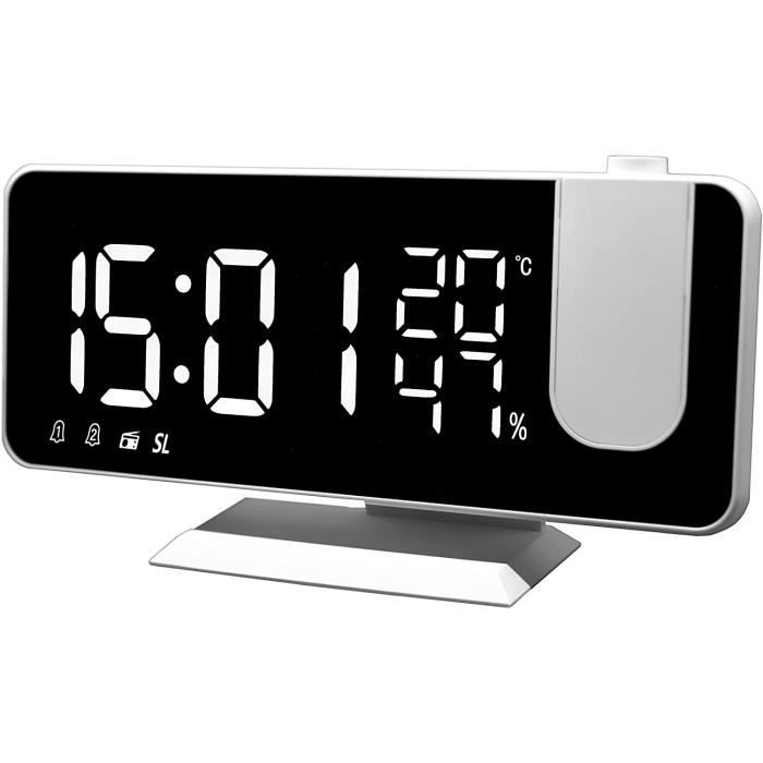 Derkiewn Réveil Numérique Pour Chambres à Coucher, écran Miroir 7'' LED, 2 Luminosités, 12/24H, Température, Date, Veilleuse, Snooze, Alimentation USB, Fonction Mémoire(Vert