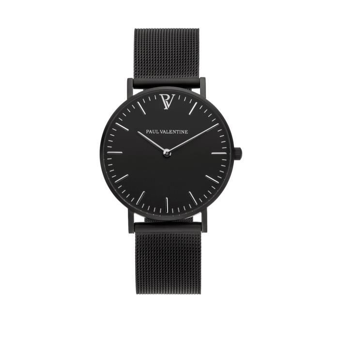 Montre femme PAUL VALENTINE bracelet et cadran noir l gante au