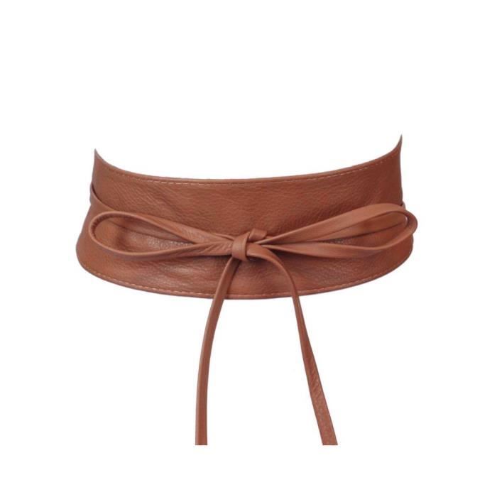 Ceinture En Cuir Souple Camel à Nouer - Longueur 67 Cm, Largeur 5 Cm, Sans Franges, Occasion
