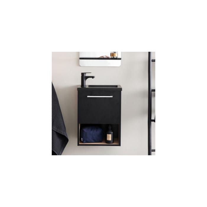 Meuble lave-mains noir intérieur décor chêne vasque noire NIKA Noir