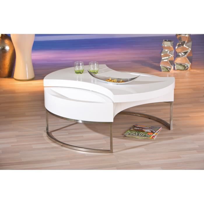 Table Basse Ronde Avec Rangement Coloris Blanc Et Acier Achat