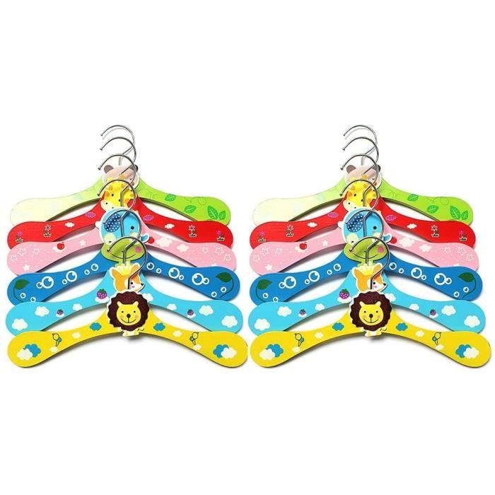 Cintre Bois Antiderapant Dessins De Bebe Cintre Avec Des Modeles Animal Cartoon Cintre Animaux Multicolores 12 Cintres Cdiscount Maison