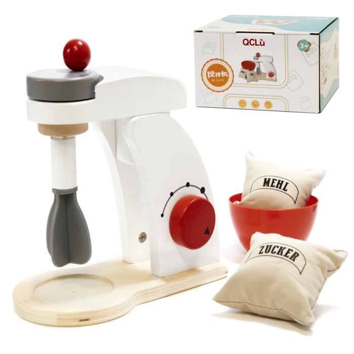 Ikonka Robot de cuisine en bois mixeur + accessoires blanc