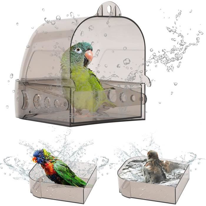 Baignoire pour Oiseaux,Cage de Bain pour Oiseaux,boîte de Douche à Suspendre,avec tiroir amovible,pour variété d'oiseaux(gris)