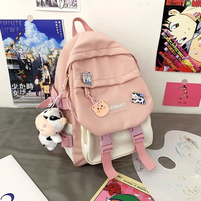 Seulement sac dos Rose Teen Girls Small Backpack Cute contrast color female student mini schoolbag Fash
