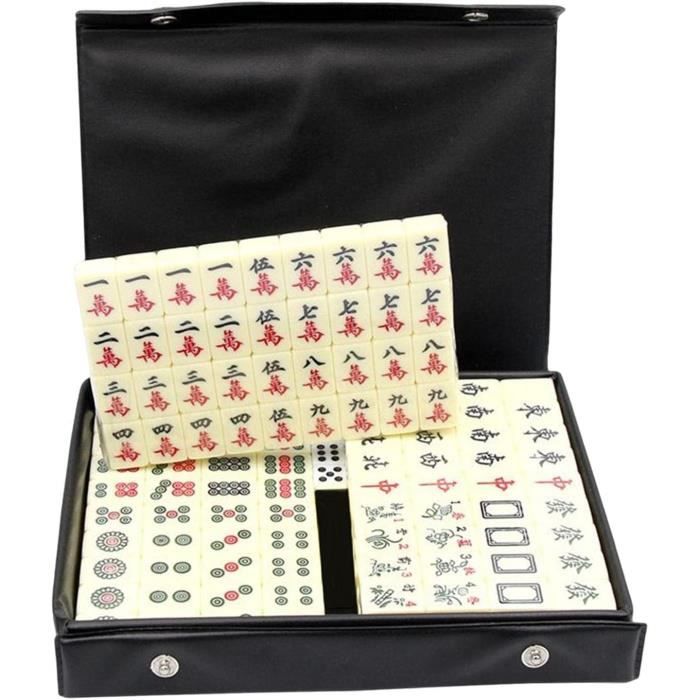 Coffret Ancien Mahjong Chinois Traditionnel 144 Tuiles Jeu Complet