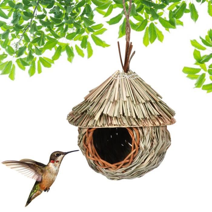 Nichoir à Oiseaux En Osier Tissé Main - 15x19 Cm, Suspension Incluse, Décoration Naturelle