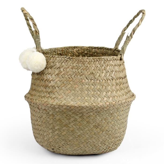 Panier en Osier Vintage Seagrass Pot de Fleurs Pliant Panier Panier De Rangement Décoration de